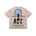 One Piece Ace Anime Print T-Shirt  Pure Cotton Washed Short-Sleeve Top Cartoon Graphic Style