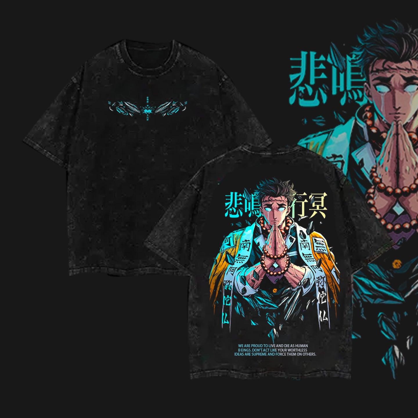 Hashira Demon Slayer Tee �?Rengoku, Giyu, Tengen, Obanai, Gyomei, Mitsuri Vintage Washed Oversized T-Shirt