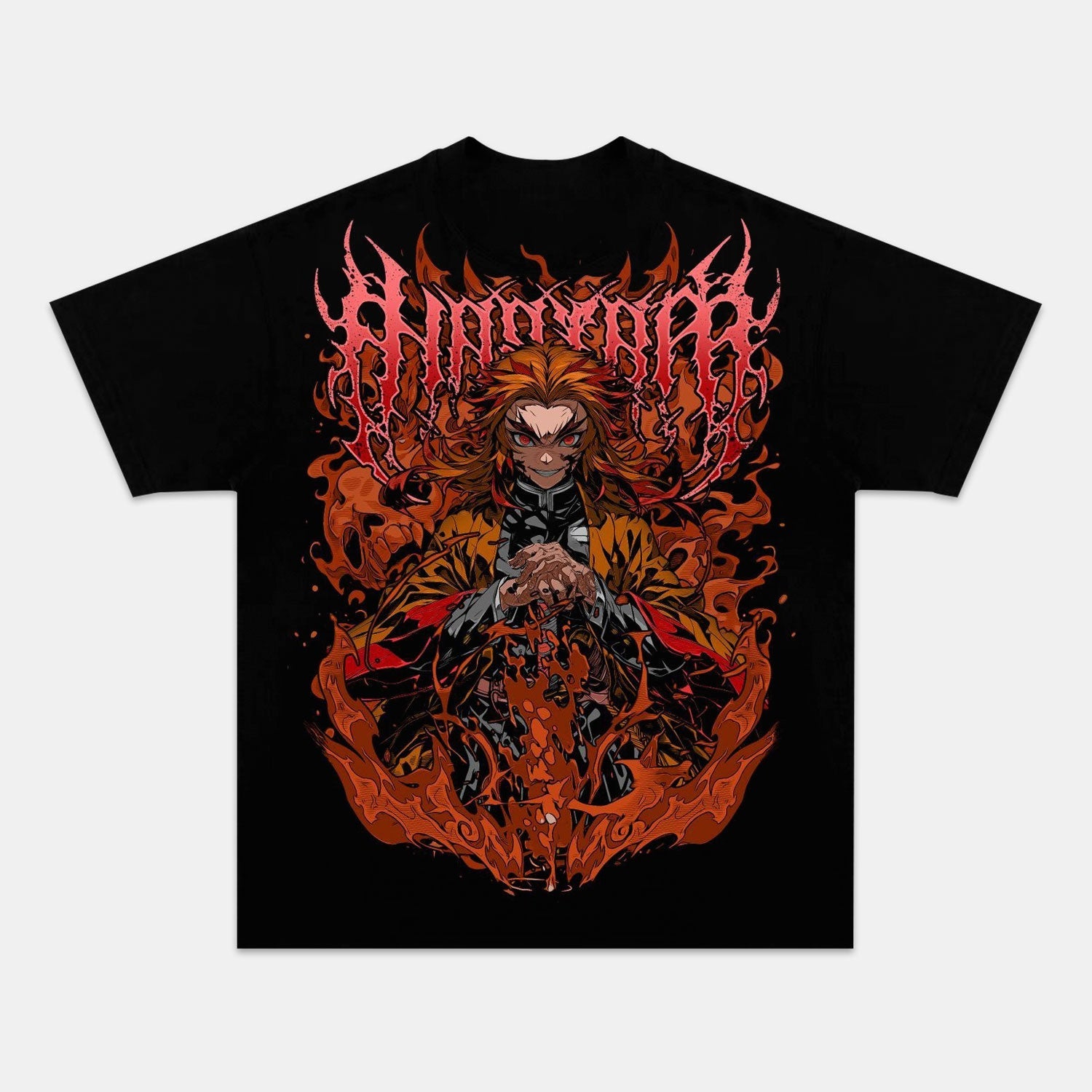 FLAME HASHIRA UNISEX ANIME INSPIRED VINTAGE OVERSIZED TEE丨DEMON SLAYER-[BACK]
