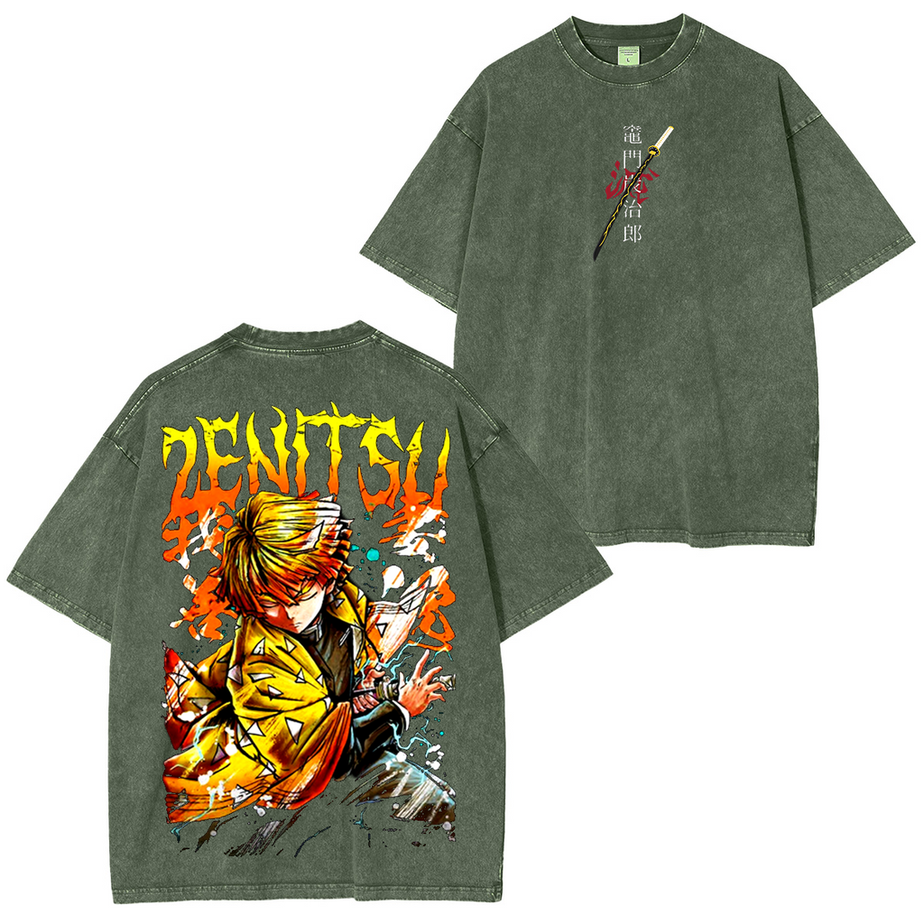 Zenitsu, Demon Slayer Anime Unisex Washed T-Shirt