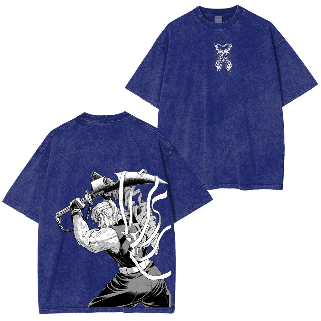 Retro TENGEN UZUI "Sound Hashira" ,Demon Slayer Anime Unisex Washed T-Shirt