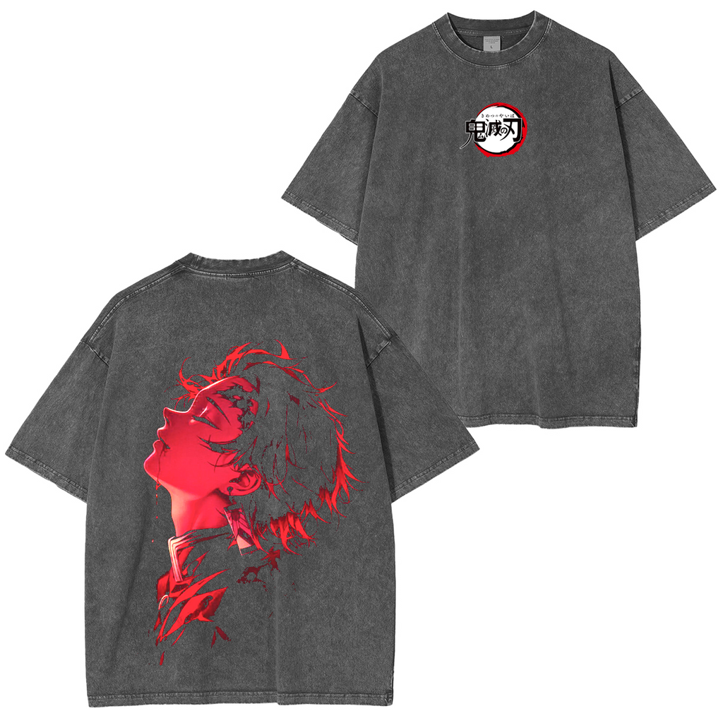 Demon Slayer Tanjiro Kamado Vintage Anime Unisex Washed T-Shirt
