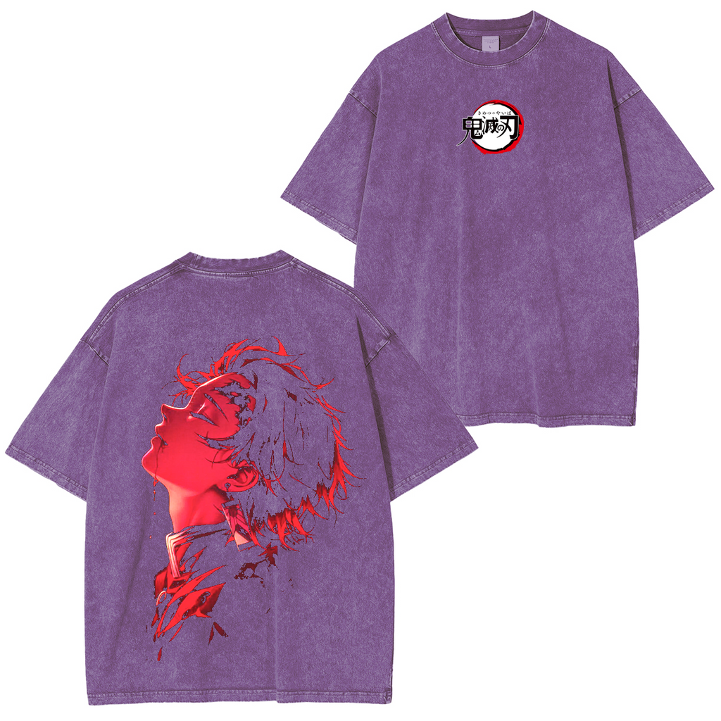 Demon Slayer Tanjiro Kamado Vintage Anime Unisex Washed T-Shirt