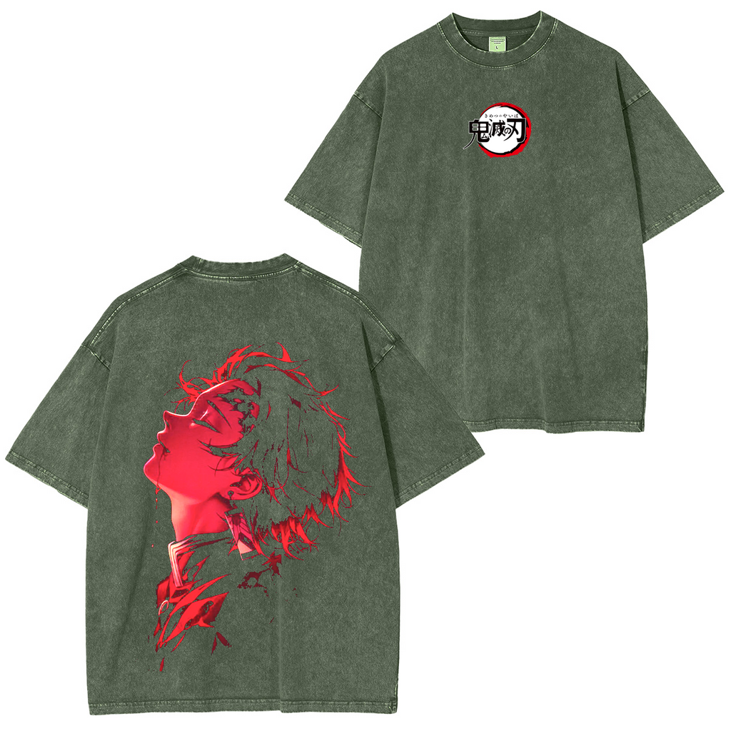 Demon Slayer Tanjiro Kamado Vintage Anime Unisex Washed T-Shirt