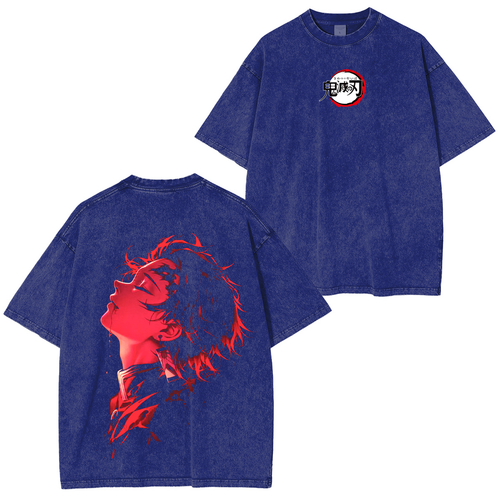 Demon Slayer Tanjiro Kamado Vintage Anime Unisex Washed T-Shirt