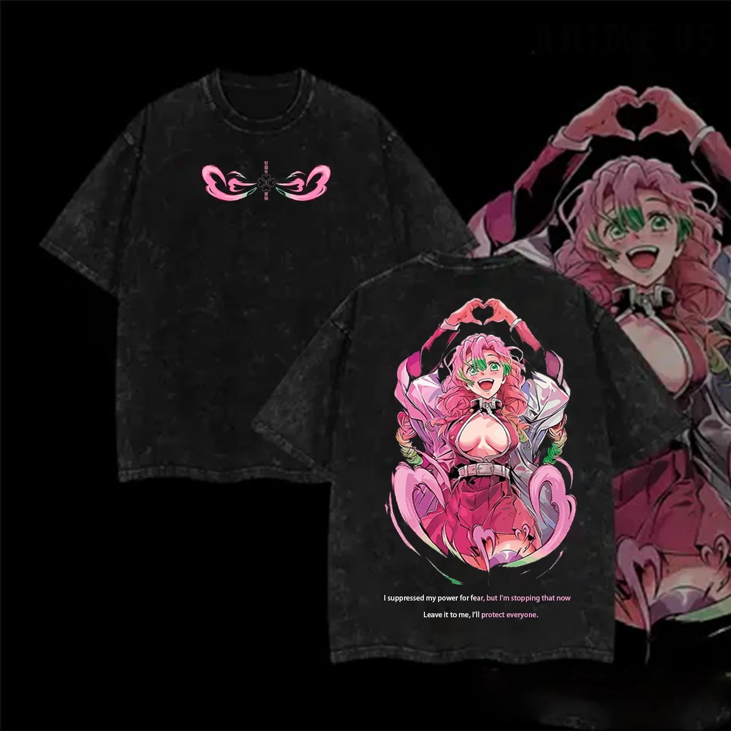 Hashira Demon Slayer Tee �?Rengoku, Giyu, Tengen, Obanai, Gyomei, Mitsuri Vintage Washed Oversized T-Shirt