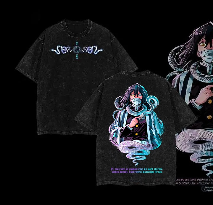 Hashira Demon Slayer Tee �?Rengoku, Giyu, Tengen, Obanai, Gyomei, Mitsuri Vintage Washed Oversized T-Shirt