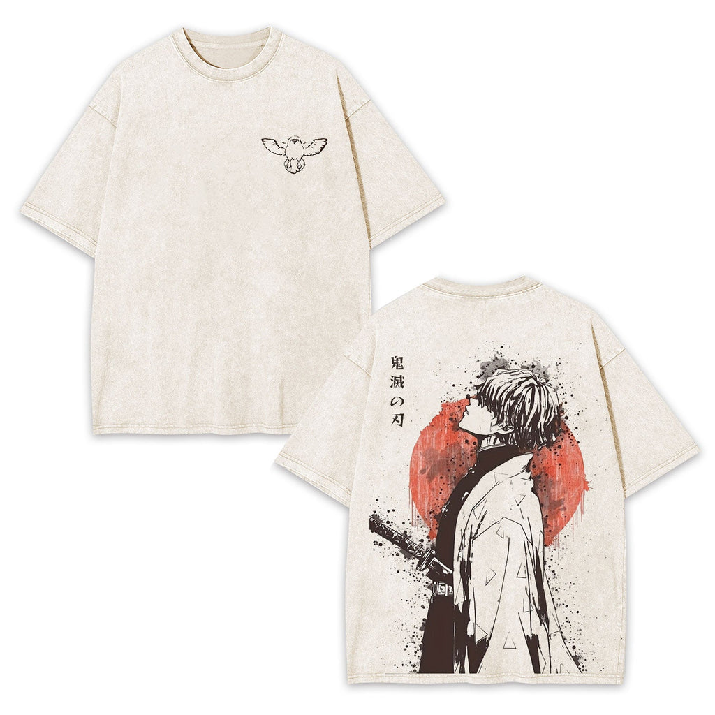 ZENITSU DEMON SLAYER ANIME UNISEX WASHED T-SHIRT -[DS]