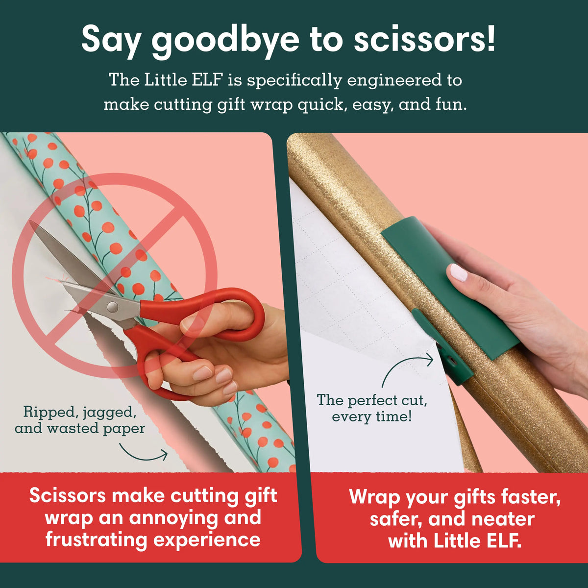 Little ELF Gift Wrap Cutter 2-Pack, Blue/Green