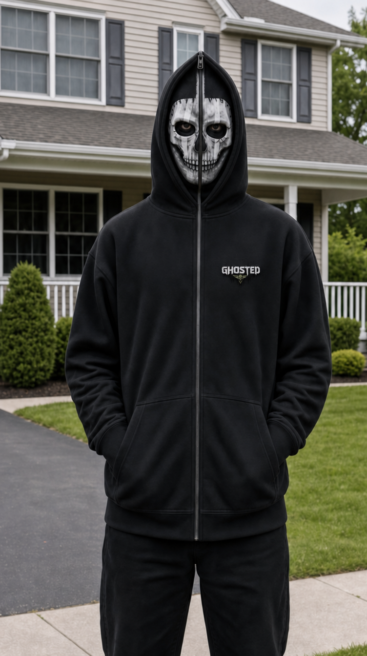 GHOSTED Skull Mask Zip-Up Hoodie